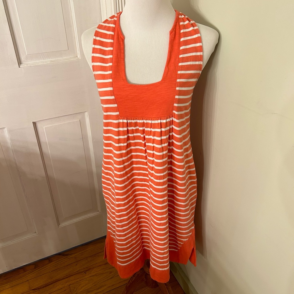 J. Crew salmon white striped beach tank dress. I